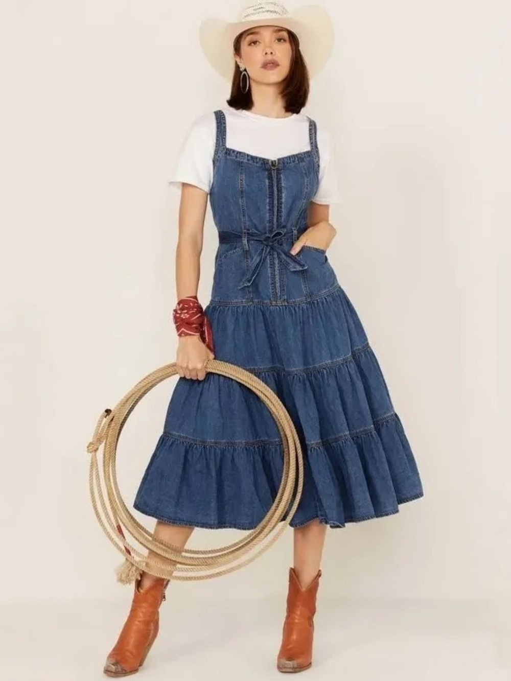 Driftwood Bissie Tiered Denim Sleeveless Dress
